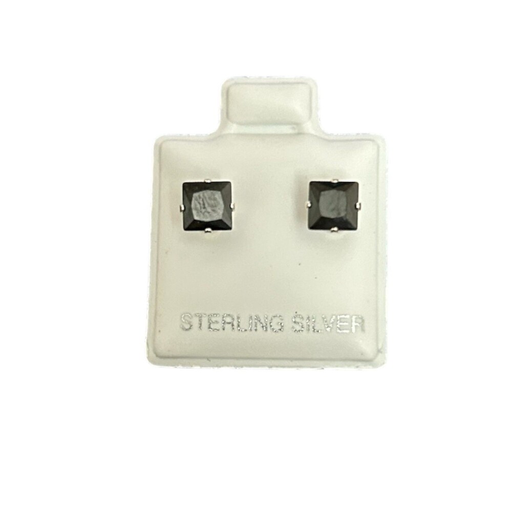 925 Sterling Silver Black Cubic Zirconia CZ Square Stud Earrings Men Women Gift